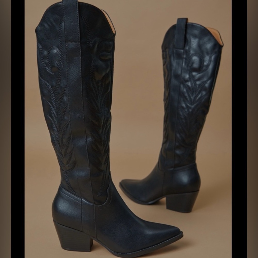 Western Cowboy Black Boots